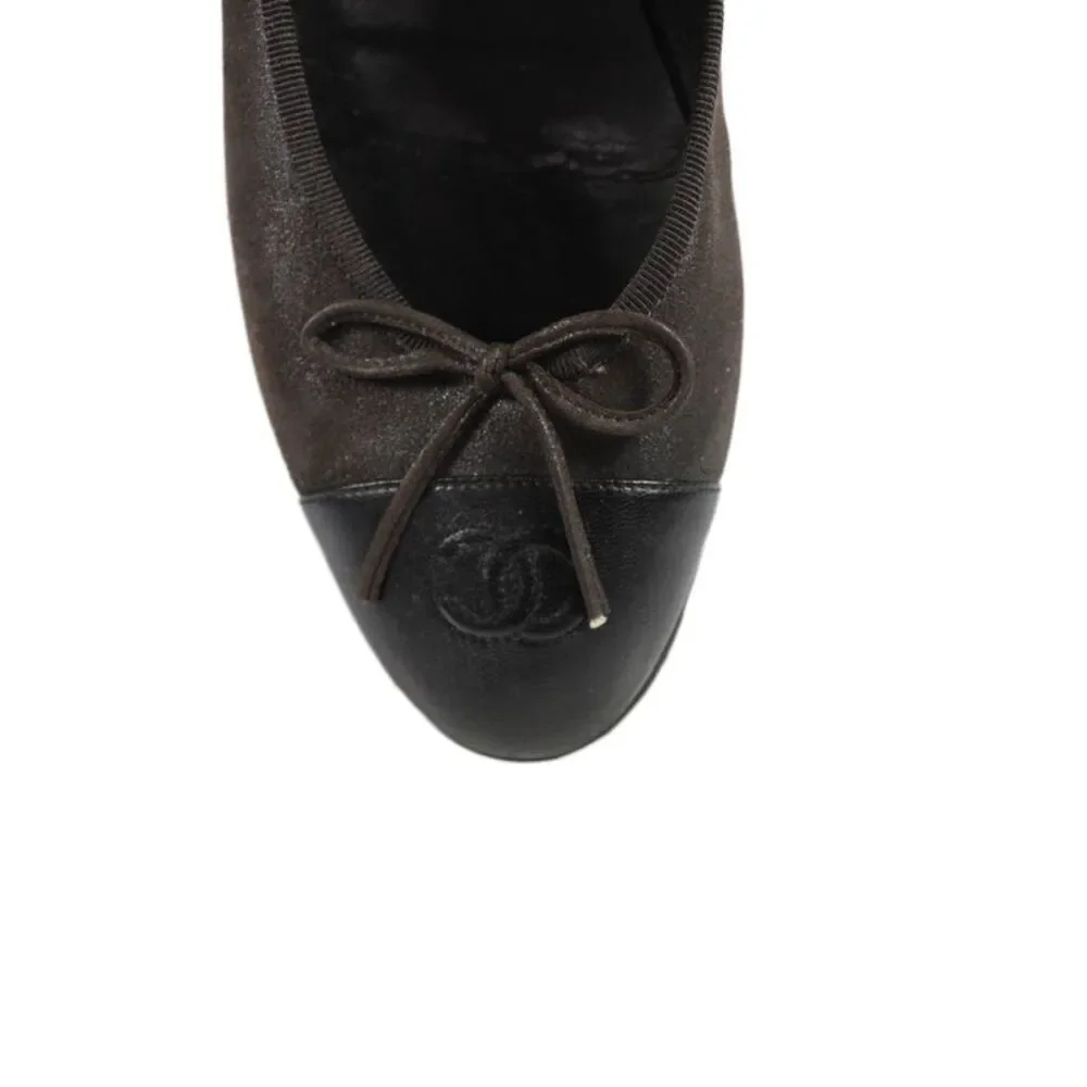 Chanel Womens Leather Cap Toe Ballet Flats Dark Brown Black Size 42 12
